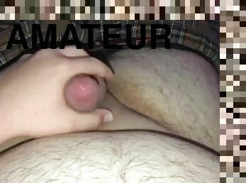 Fat guy jerks small cock