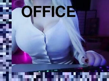 veľké-prsia, kancelária, sekretárka, blondýna, prsia