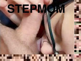 BBW stepmom MILF gives a blowjob and gets a facial with cumshot his POV full video