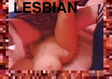 Lesbian girls Scissoring in university dorm in school uniform sex doll girl humping pussy teens