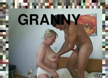 Young guy fucks 70 year old freckled granny doggy style