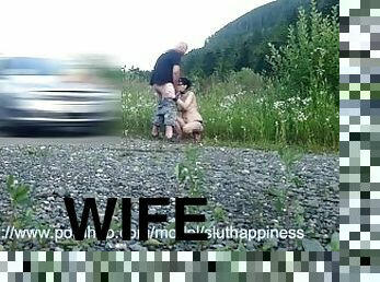 Wife slut training blowjob outdoor