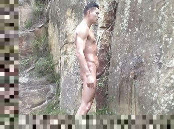 Guy Takes Out His GOLDEN SHOWER With His ERECT Cock In Public Until He Leaves The Rock full Wet.