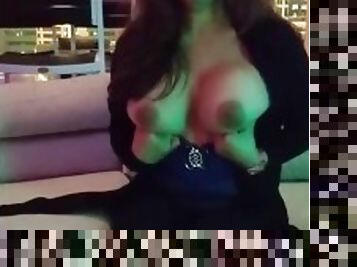 Hot Jade big boobs in public restaurant