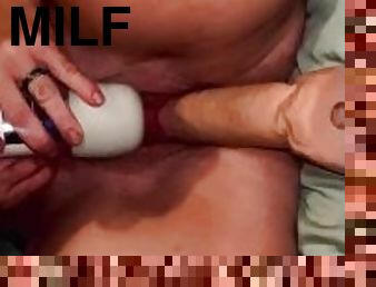 Milf cums hard training for gangbang with Dildo’s, 10 inch dildo