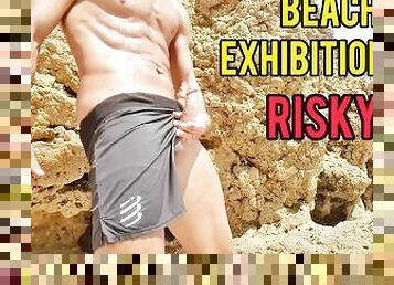 masturbation, public, énorme-bite, plage, secousses, exhibitionniste