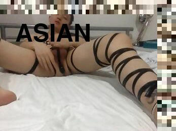 Cute Asian Boy Prostate Massager Anal Butt Plug Toy Masturbation Cumshot Orgasm in Kinky BDSM Outfit