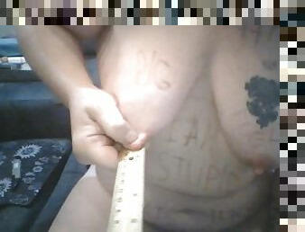 Chubby Fat FTM Humiliation Slut Measures Body Parts and Slaps Self With Ruler and Masturbating BDSM