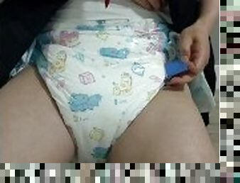 Crossdresser Wearing Sailor Fuku (Japanese Uniform), and Thick Diaper then Jerking off 03 ?? ???????