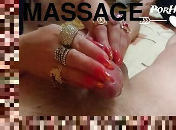 Mistress finger rings long nails sensual handjob and huge cumshot