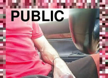 A man with a big dick shamelessly masturbates in public: exposed in the car