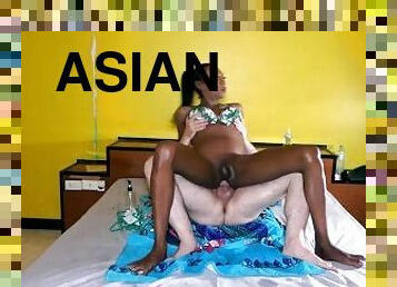 Dark skinned Asian ladyboy trans sex massage for her lucky customer