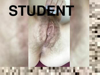 University student shows her hairy pussy to teacher on webcam