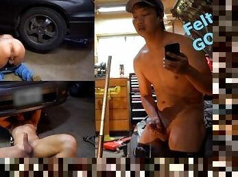 Jerking off after working on my car butt ass naked