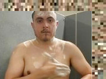 Latino Having a Shower at Gym