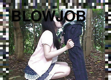 Blowjob in the forest from Japanese teen Riko Tabe