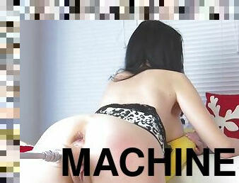 Point of view of a big fucking machine opening a girls pussy