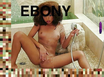 Nasty ebony Cecilia Lion toying her pussy in a shower