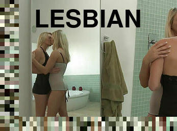 Lesbian blondes Heather Starlet and Kendra Banx licking, kissing, tribbing to climax