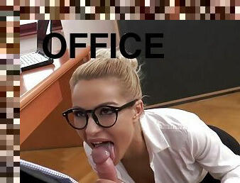 Serbian hottie in stockings gets fucked in the office