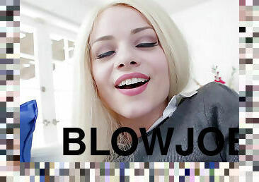 Blonde teenage Elsa Jean sucks off cock and gets nailed