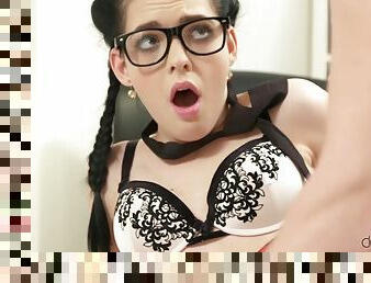 Spanking for naughty Czech schoolgirl in glasses Anie Darling