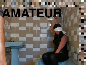 Blindfolded Brunette Gets Abused In Bathroom