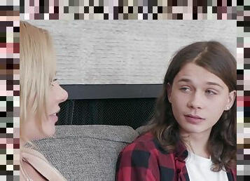 Two Gorgeous Mature Moms Seduce Skinny Hippie Youngster