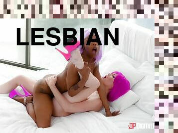 Interracial lesbian couple exchanges sex experience
