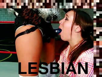Lesbian catfight and strapon sex