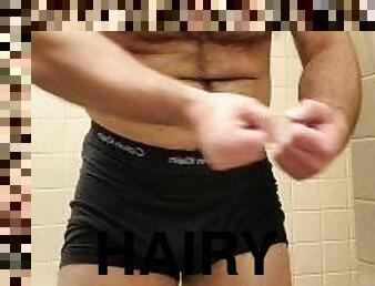 HAIRY MUSCLE BEAR FLEXING IN UNDERWEAR