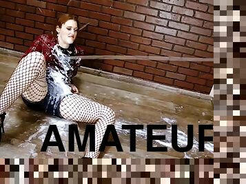 amateur girl enjoys fake cumshots from gloryhole