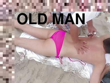 Old Man Japanese Massage Topless Girl Public Beach