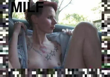 Bald Pussy MILF Masturbates in the Car