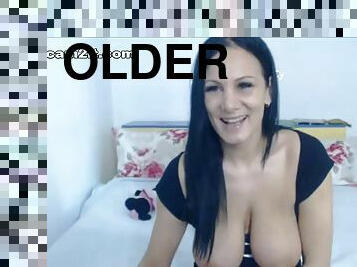 older lady dark hair with Big Natural Tits Posing on Webcam