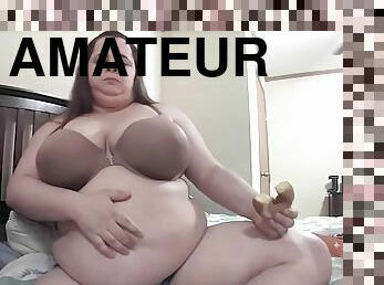 Donuts are good for her figure - Obese BBW brunette in food fetish feeding video
