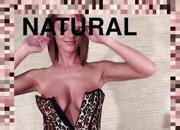 Redhead slut Nikki Sims in Leopard Corset solo - big natural tits