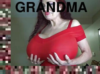 Monster tits on slutty redhead grandma - solo teasing