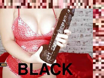 BIG BLACK DILDO JOI - naturally busty camgirl