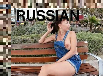 Naughty Russian MILF Lada - Free boobs in Public - outdoor flashing in Spain