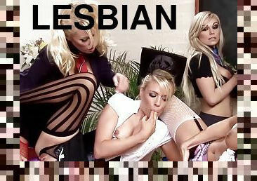 Funny Horny Lesbian Schoolgirl Group Sex in Classroom - Big tits