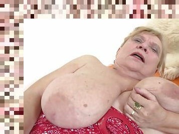 Very old granny with big tits and hairy pussy