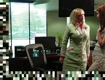 Blonde female boss seduces and fucks her secretary