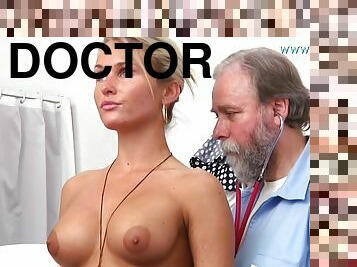 Sexy blonde Laura showing off her goodies to doctor
