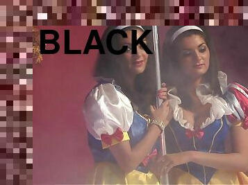 Porn Snow White sits down on black cock on the stage