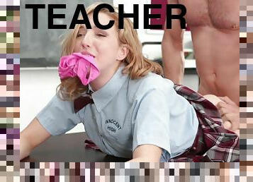 Dirty teacher eats Zoe Parker's pussy and asshole b4 fuck in the classroom