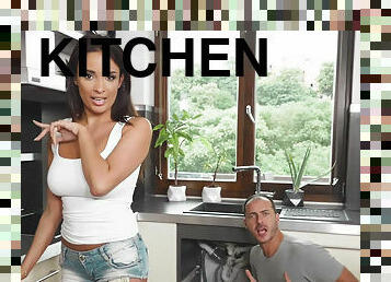Anissa Kate enjoys passionate fuck in kitchen in hot poses