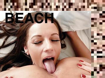 Sexy beach girls Sophia & Mandy tease each others twats in 69