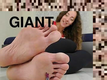 Sexy foot fetish, funny clip with giant girl and small man