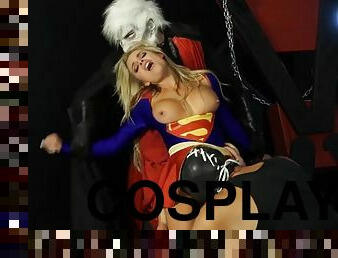 Blonde Superheroine has cosplay threesome intercourse with monsters